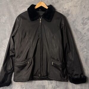 Selene Sport Jacket Coat Women's Med Black Faux Fur Tim Full Zip Pockets Lined